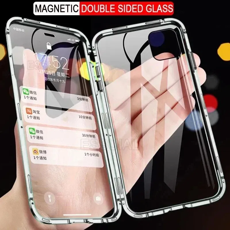 Color: Blue, Bundle: Case & Screen Protector, Material: Plastic - 360 Full Protection Metal Magnetic Case For Honor X9b X6 X8A 5G X9 4G X9A 5G Double-Sided Glass Transparent Cover Cases