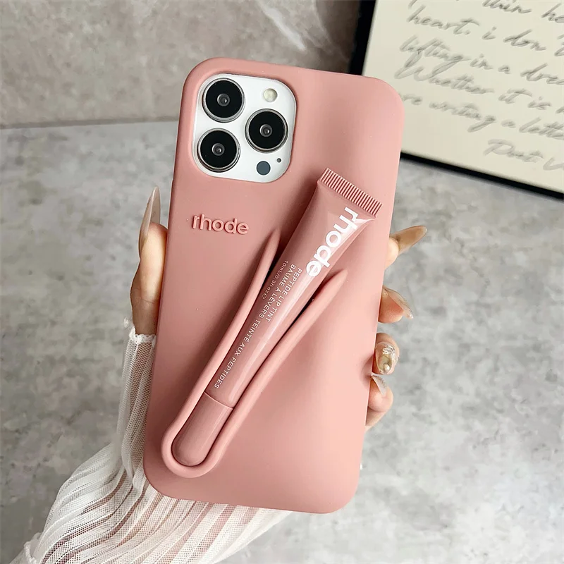 Color: Gold, Bundle: Bundle1, Material: ABS - Phone Case For iPhone 12 13 14 15 16 Pro Max Plus 17 Air Portable Lip Gloss Holder Lipstick Silicone Soft Bumper Cover Lip Glaze
