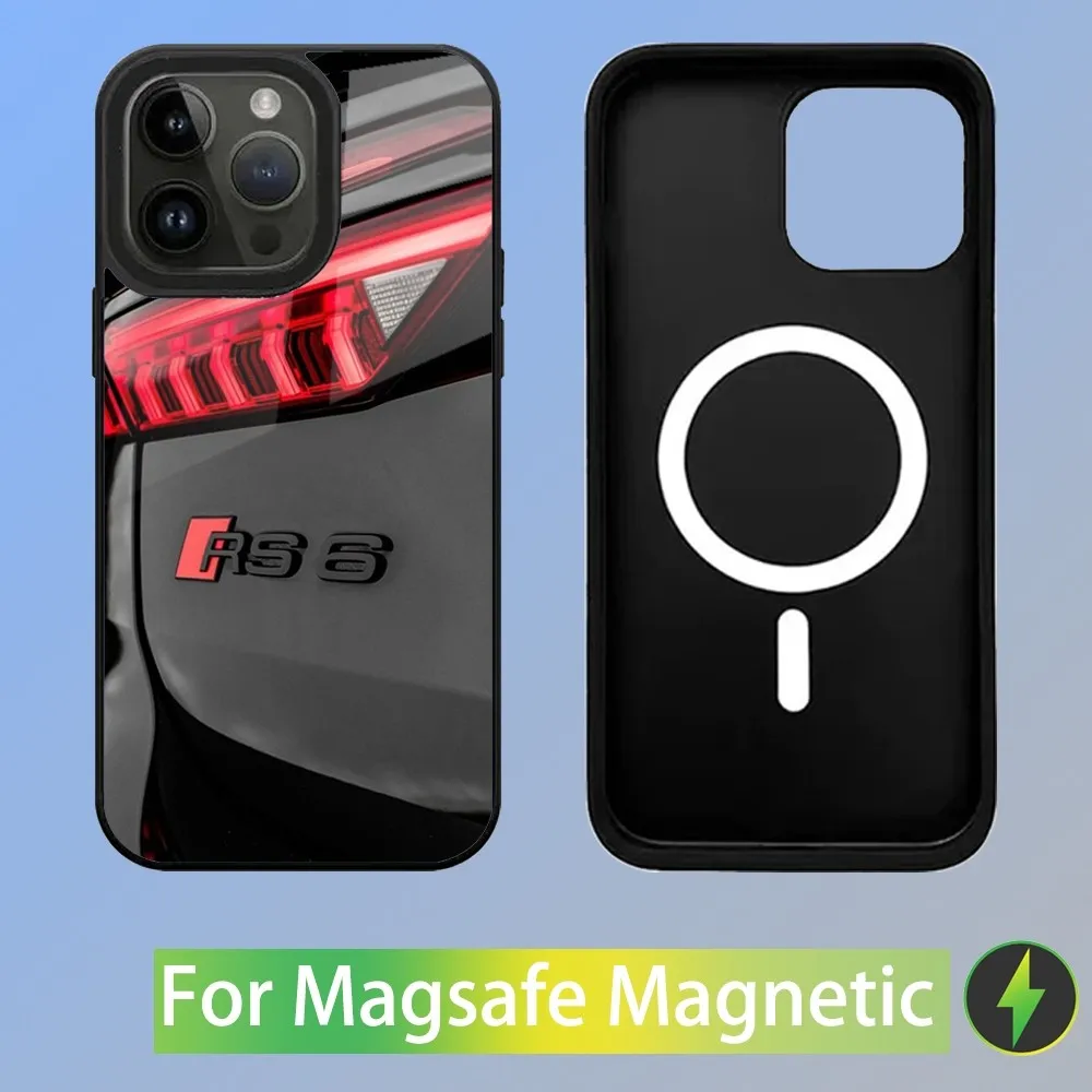 Color: Clear, Material: Microfiber - R-S 6 7 sport car Phone Case For iPhone 16,15,14,13,12,11,Plus,Pro,Max Mini A-AudiS-S Magsafe Magnetic Wireless Charging