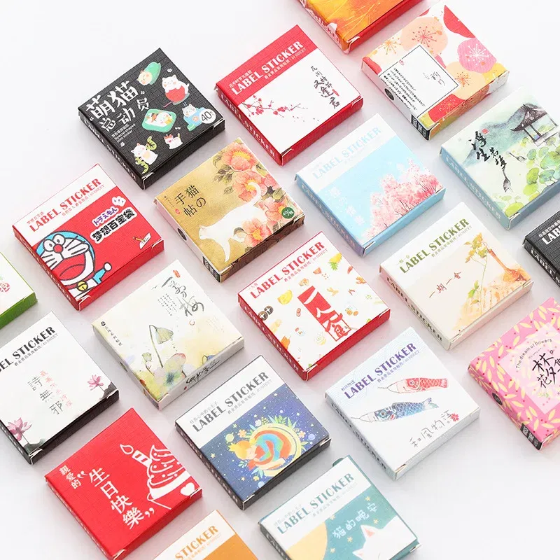 Color: light yellow - 40 pcs/pack Cute Creative Box Package Decorative Sticker Set Diary Album Label Sticker DIY Stationery Stickers Escolar Papelaria