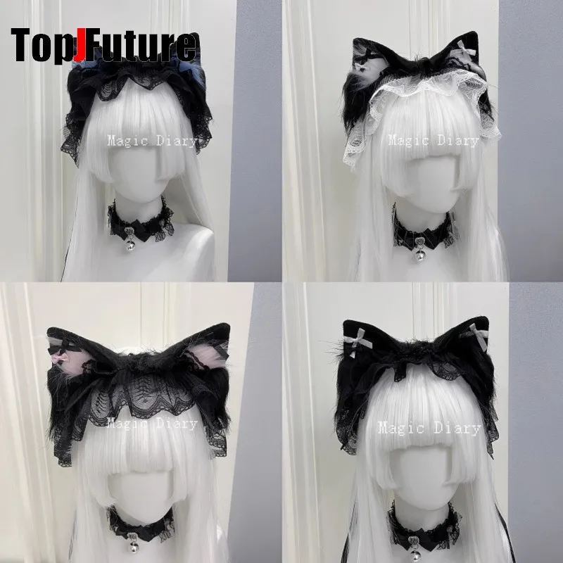 Color: black, Size: One Size - Japanese Subculture Y2K Girls Cosplay Lace Ruffle Beast ear Hair band Gothic Lolita Harajuku Women's Hair hoops Hair Accessories