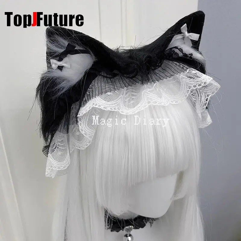 Color: black, Size: One Size - Japanese Subculture Y2K Girls Cosplay Lace Ruffle Beast ear Hair band Gothic Lolita Harajuku Women's Hair hoops Hair Accessories