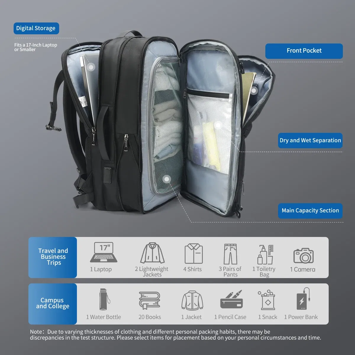 Color: Beige, Ships From: CHINA - Lifetime Warranty Travel Backpack Men Business Backpack Schoolbag Expandable USB Bag Large Capacity 17 Laptop Bag Waterproof Bag