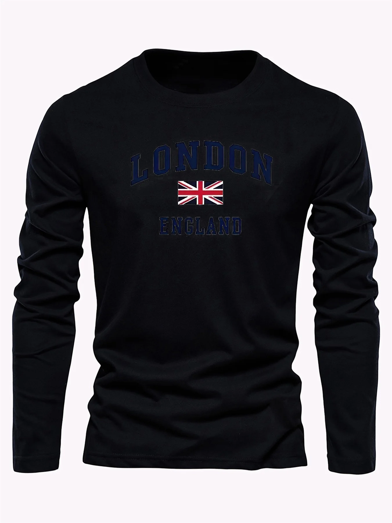 Color: Khaki, Size: M - Spring and Autumn 100% Cotton Men's London ENGLAND Letter Printed Loose Sport and Leisure Round Neck Long Sleeve T-shirt
