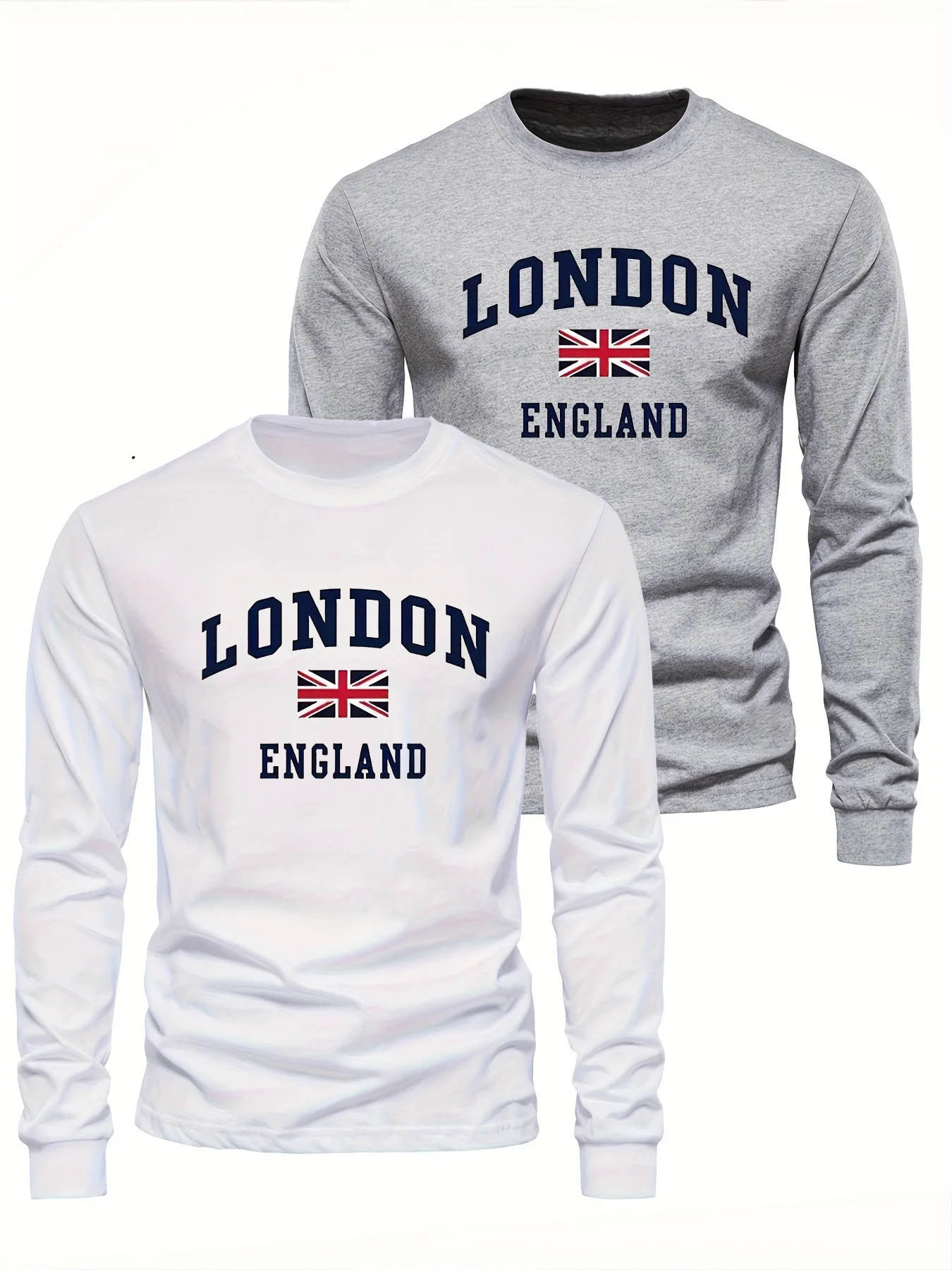 Color: Khaki, Size: M - Spring and Autumn 100% Cotton Men's London ENGLAND Letter Printed Loose Sport and Leisure Round Neck Long Sleeve T-shirt