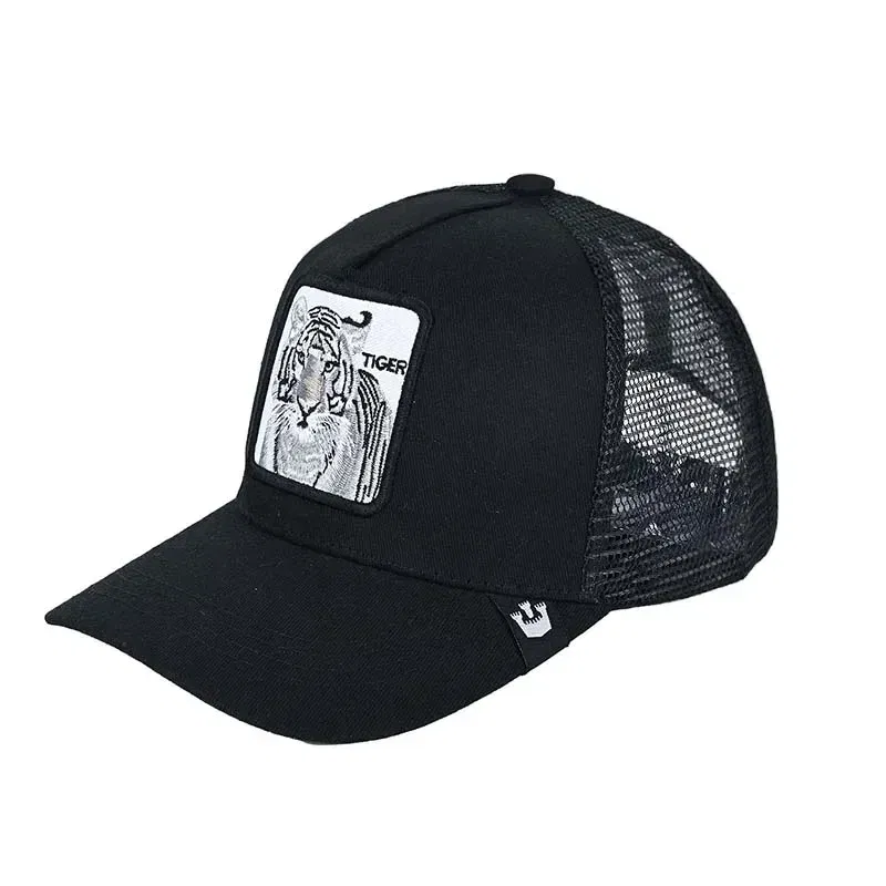 Color: black - Baseball Caps Men Women Snapback Hip Hop Cap With Fashion Animals Embroidery Summer Breathable Mesh Trucker Caps Streetwear Bone