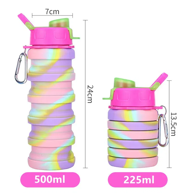Color: Blue, Capacity: 0.5L - Portable Silicone Foldable Water Bottle, Outdoor Sports, Mountaineering, Riding, New, 2024