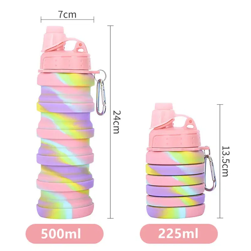 Color: Blue, Capacity: 0.5L - Portable Silicone Foldable Water Bottle, Outdoor Sports, Mountaineering, Riding, New, 2024