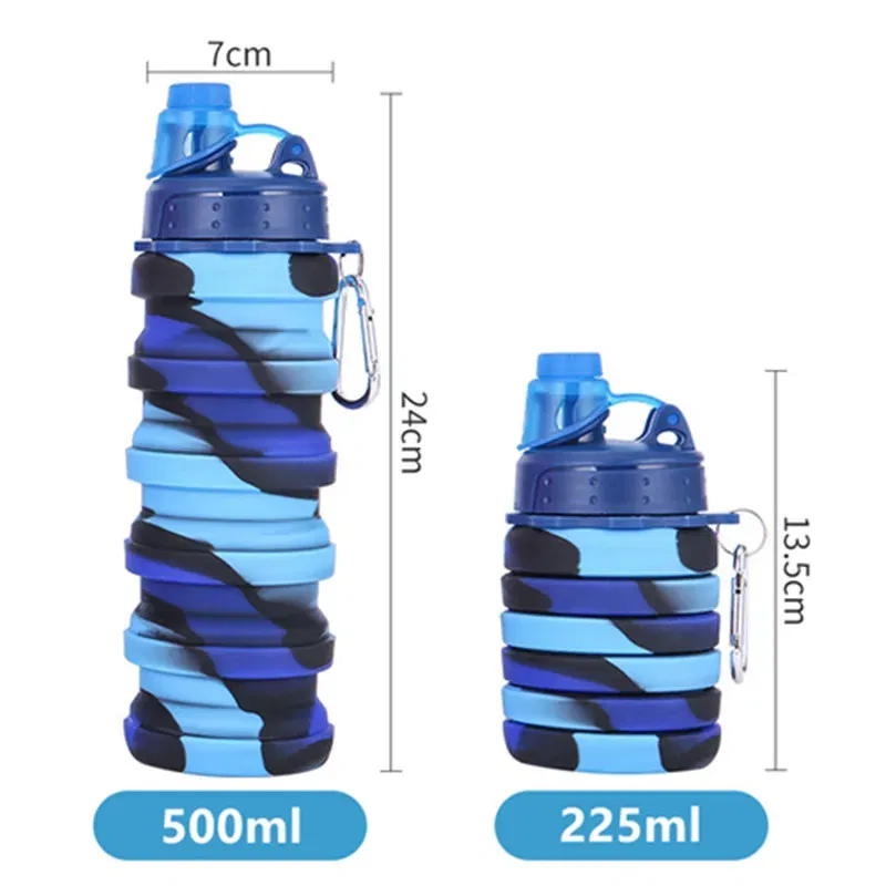 Color: Blue, Capacity: 0.5L - Portable Silicone Foldable Water Bottle, Outdoor Sports, Mountaineering, Riding, New, 2024