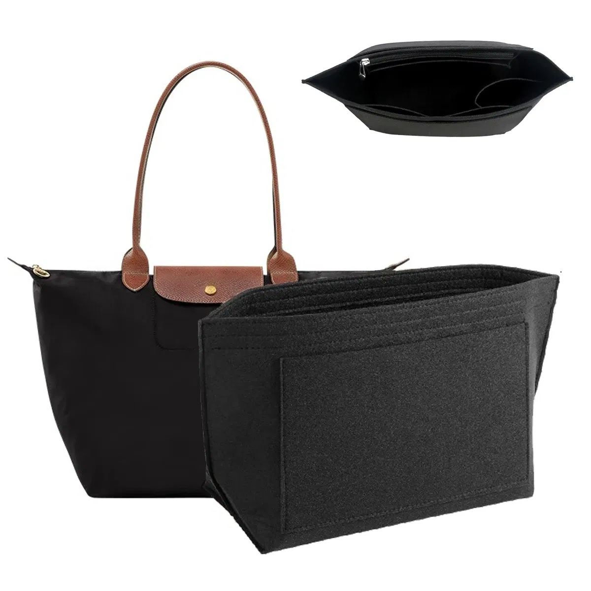 Color: Silver - Felt Purse Organizer Insert for Longchamp Le Pliage S/ML Handbag Insert