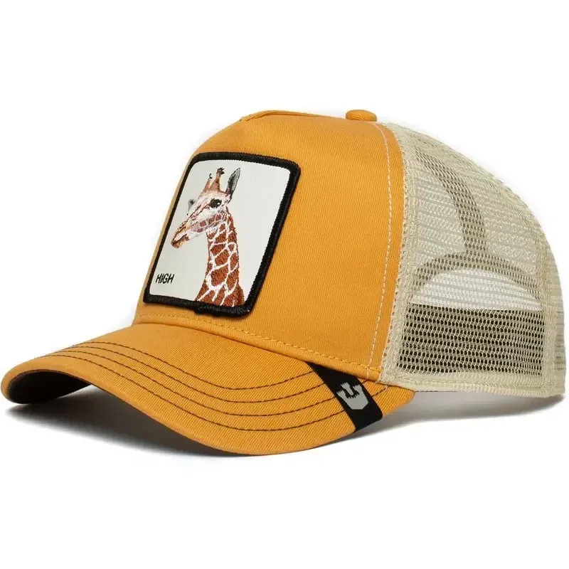 Color: camel - Baseball Caps Men Women Snapback Hip Hop Cap With Fashion Animals Embroidery Summer Breathable Mesh Trucker Caps Streetwear Bone