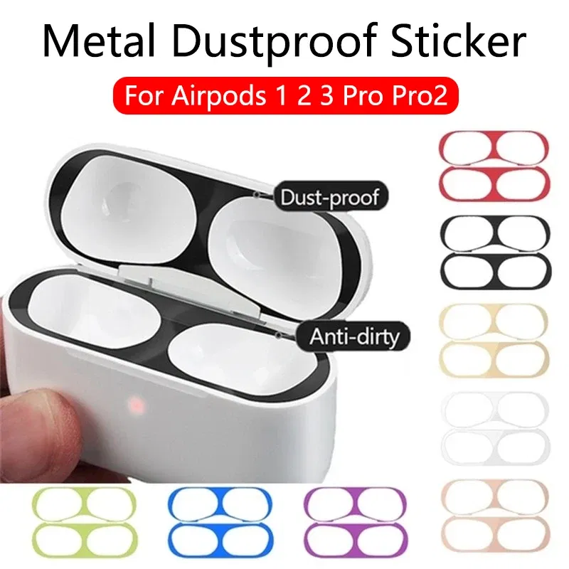 Color: PURPLE, Size: 3XS - For Apple Airpods 1 2 3 Pro Pro2 Earphone Charging Box Dustproof Sticker Anti-dust Waterproof Metal Dust Guard Stickers