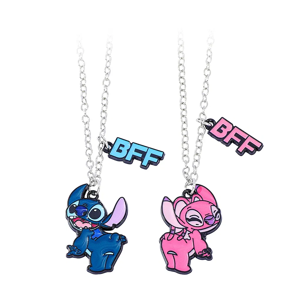 Metal Color: Black Zinc Plated - Disney-Stitch Heart Necklace for Couple, Gold and Silver Color, Angel and Stitch, Cute Style , Jewelry Pendant, Gift for Girl, 1