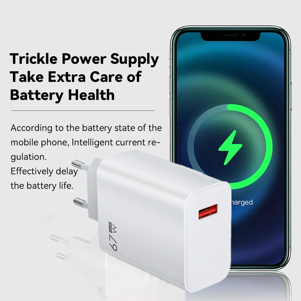 67W USB GaN Charger Quick Charge3.0 Phone Adapter EU/US Plug For iPhone Samsung Xiaomi Huawei Fast Charging Phone Wall Charger