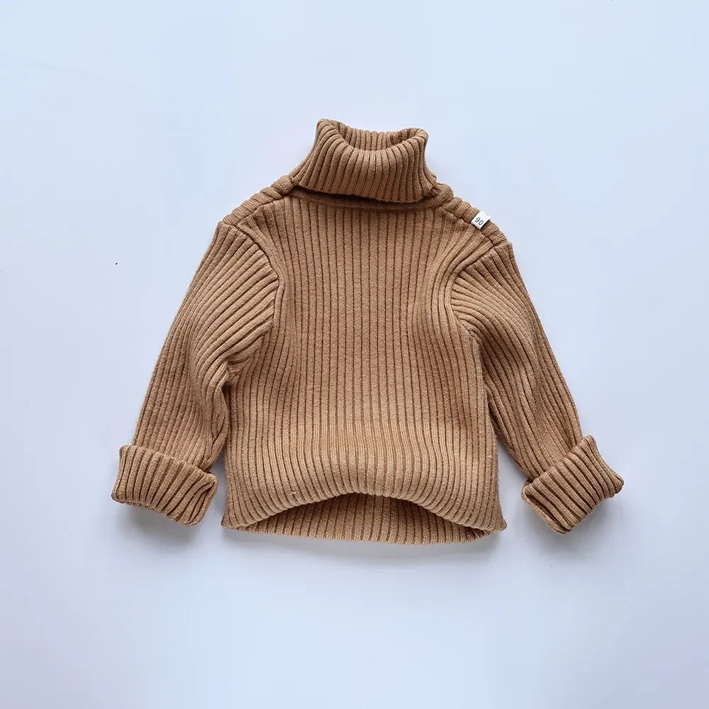 Color: Brown, Kid Size: 7 - MILANCEL Autumn Soft Tight Unisex Kids Knitwear Sweaters Solid Multi Color Girls Sweater Brief Boys Pullover Turtleneck Outwear
