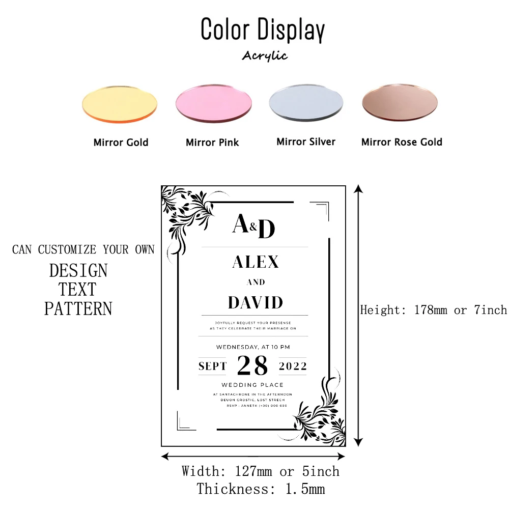 Color: Yellow, Size: S - Acrylic Wedding Invitation, Personalized Wedding Invitations, Party Invitations and Invitation Quinceanera, Invitation Sweet 16