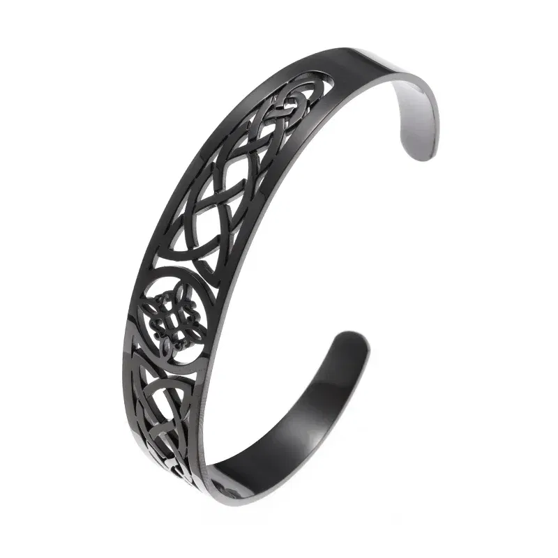 Metal color: Light Yellow Color - Witch Knot Cuff Stainless Steel Pagan Witchcraft Symbols Magic Knot Women\'s Good Luck Amulet Bracelet Celtic Knot Bracelet
