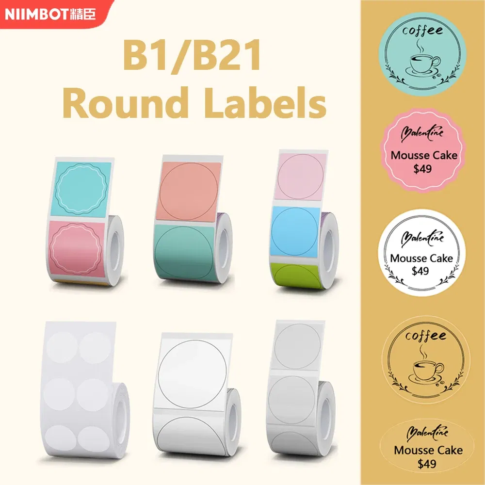 color: GRAY - Niimbot Round Labels for B1/B21/B3S Label Maker Sticker Self-adhesive Waterproof Thermal Sticker Label NIIMBOT Round Labels
