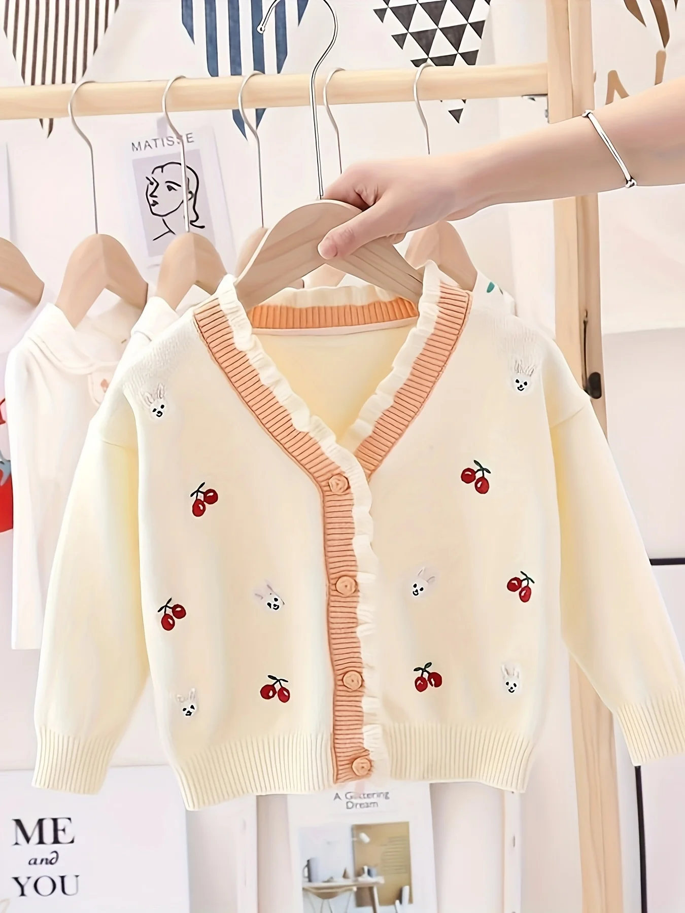 Color: Beige, Kid Size: 9 - Girls' Sweater Cardigan New Korean Style Children's Knitwear Top Kids' Fashionable Lace Jacket