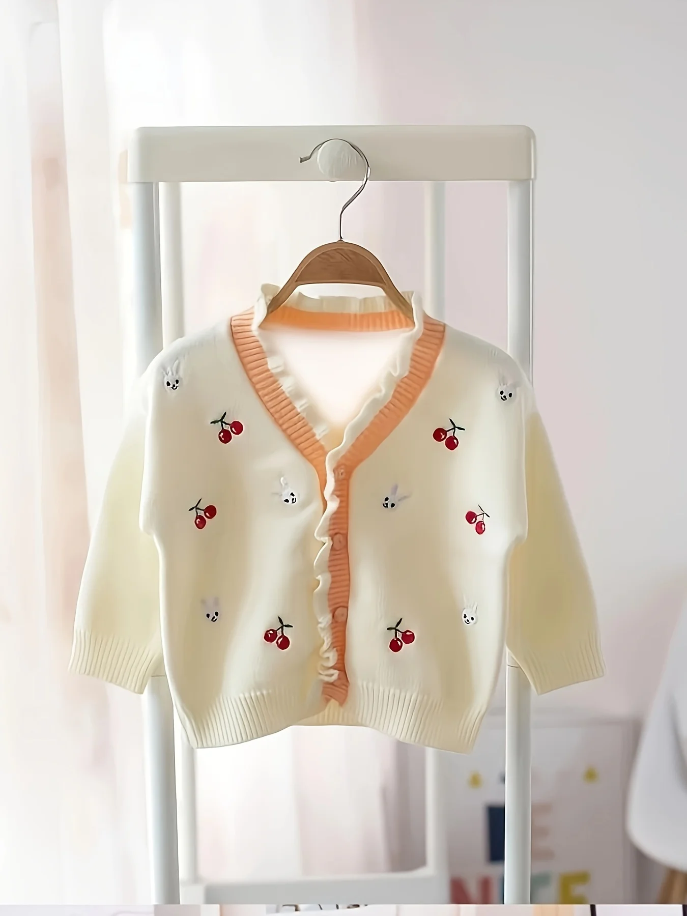 Color: Beige, Kid Size: 9 - Girls' Sweater Cardigan New Korean Style Children's Knitwear Top Kids' Fashionable Lace Jacket