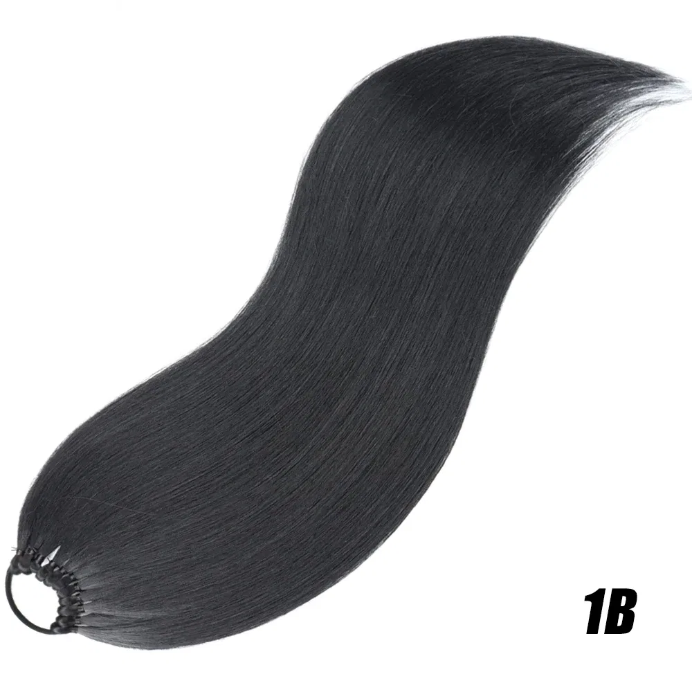 Color: T1B/613, Ships From: CHINA, Stretched Length: 24inches - Synthetic 24Inch Ponytail Extensions Black Natural Braided Pony Tail Hairpiece Long Straight Rubber Band Hair For Women