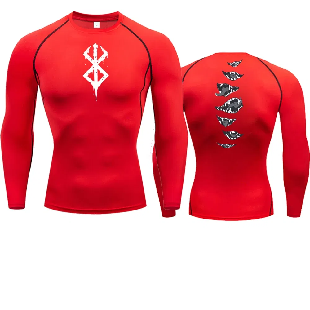 Color: Pink, Size: S - 2024Anime Berserk Guts Men's Compression Shirt Fitness Sport Running Tight Gym TShirts Athletic Quick Dry Tops Tee Summer