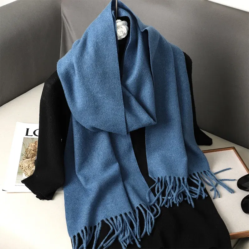 Color: Cyan - New 62 Color Winter Scarf For Women Long Warm Cashmere Scarves Hijab Solid Lady Shawl Wrap Female Pashmina Bandana Head Scarfs