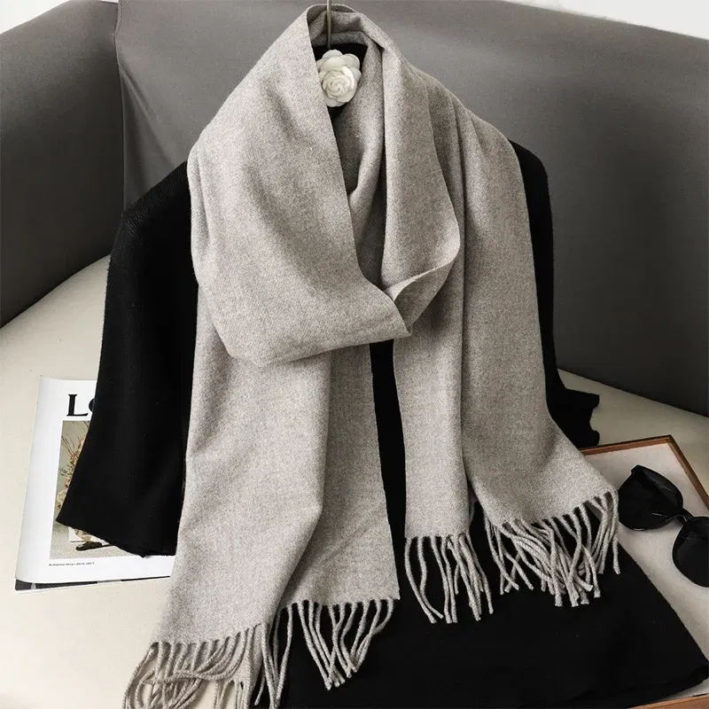 Color: Cyan - New 62 Color Winter Scarf For Women Long Warm Cashmere Scarves Hijab Solid Lady Shawl Wrap Female Pashmina Bandana Head Scarfs