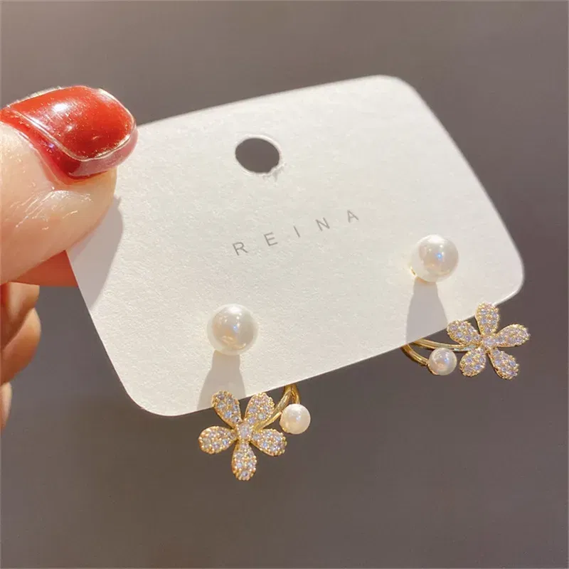 Metal Color: Blue Zinc - 2023 Korean Simple Double Circle Gold Color Metal crystal Stud Earrings For Women Fashion Exquisite Jewelry Best Friend Gifts
