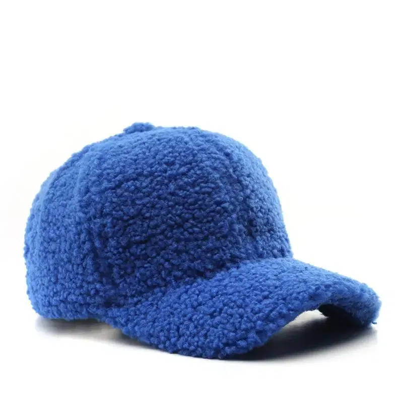 Color: SKY BLUE, Size: M - Autumn Winter Baseball Cap Women Artificial Lamb Wool Hats Keep Warm Cap Plush Baseball Caps Spring Baseball Cap Solid Sunshade