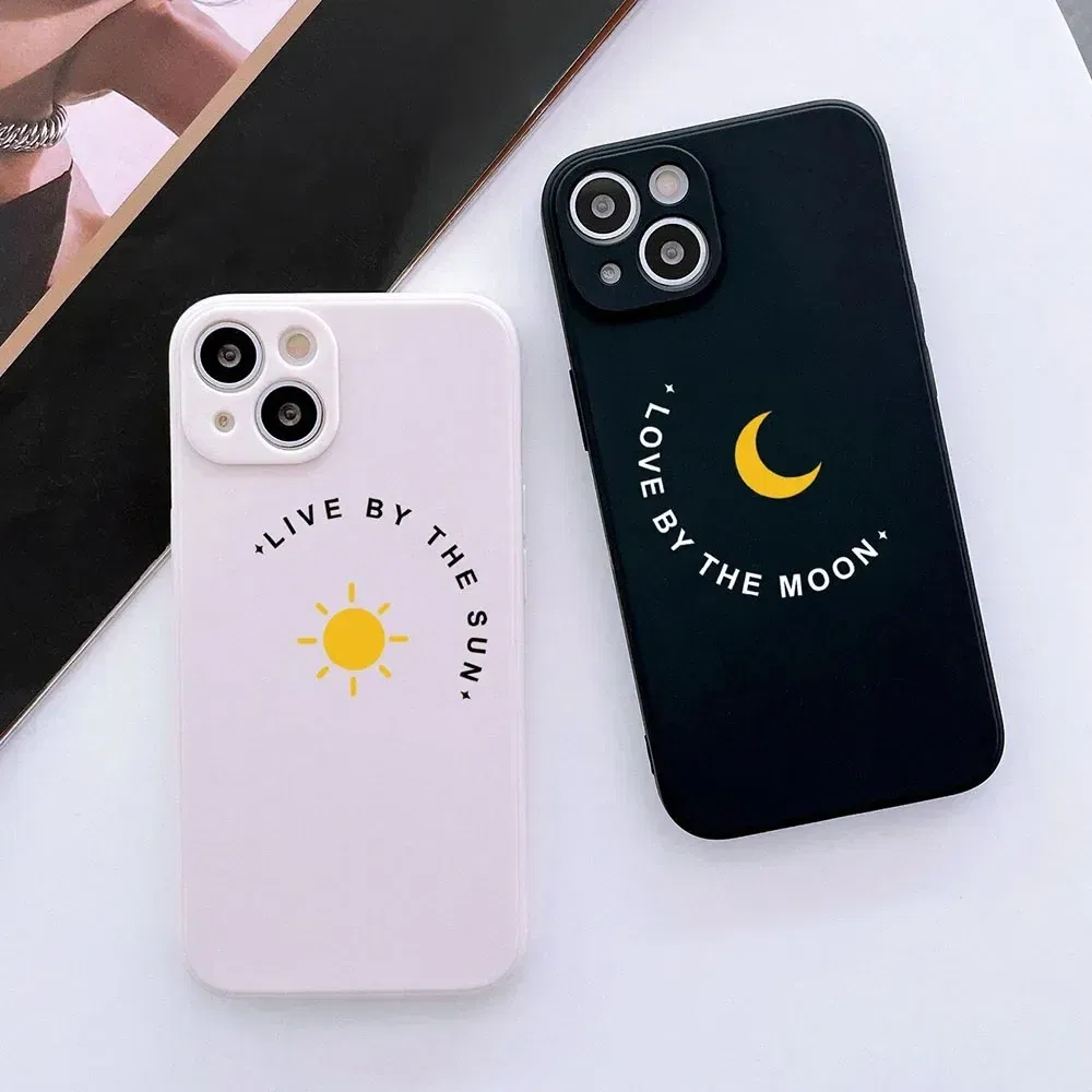 Color: SKY BLUE, Material: PC + TPU - Couple Black and White Love Sun Moon Case For Samsung Galaxy S10 S20 S21 S22 S23 S24 FE Plus Ultra Note 20 Silicone Phone Case