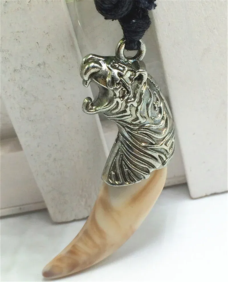 Metal Color: Steel color, Length: 60cm, Ships From: CHINA - 8 style Punk Alloy Wolf Leopard head Eagle Head Tiger Teeth Pendant Necklace Charms Beads Sweater Chain Rope Women Amulet