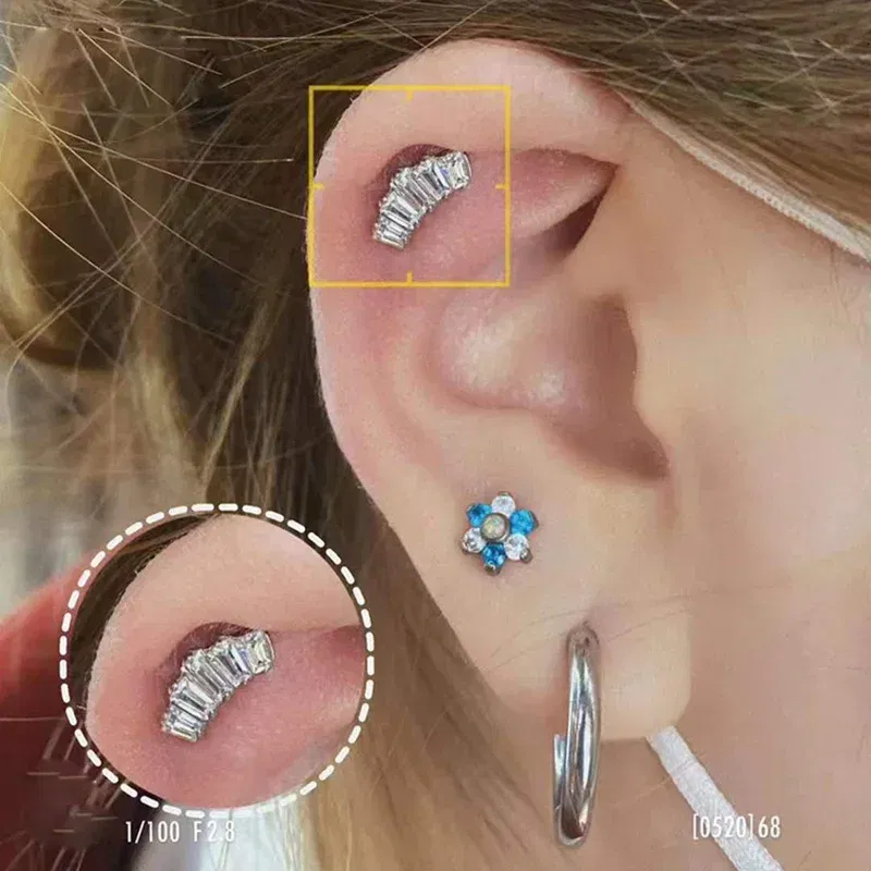 Metal color: PURPLE, Main Stone Color: Pink, Ships From: CHINA - G23 Titanium Ear Studs 5 Oblong CZ Blaze Curve Top Threaded Labret PIERC Lip Stud Ear Cartilage Tragus Helix Piercing Jewelry