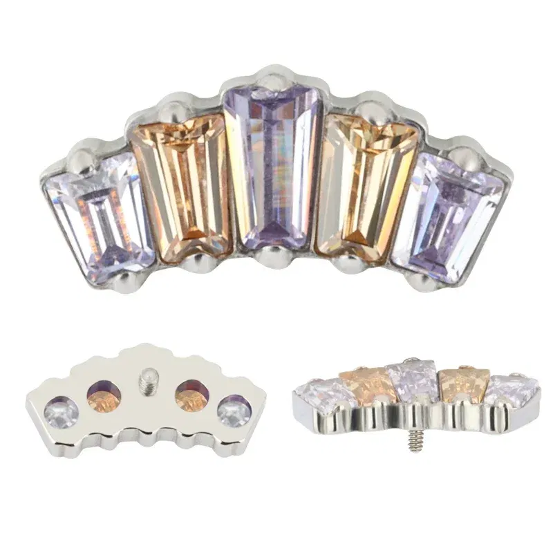 Metal color: PURPLE, Main Stone Color: Pink, Ships From: CHINA - G23 Titanium Ear Studs 5 Oblong CZ Blaze Curve Top Threaded Labret PIERC Lip Stud Ear Cartilage Tragus Helix Piercing Jewelry