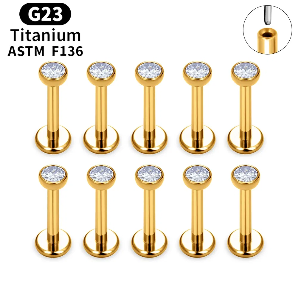 Metal color: SILVER PLATED, Ships From: CHINA, Main Stone Color: Beige - 10PCS ASTM F136 G23 Titanium Piercing Labret Lip Ring Stud Earring CZ Ear Tragus Cartilage Helix Daith Pierc Jewelry 16/18/20g