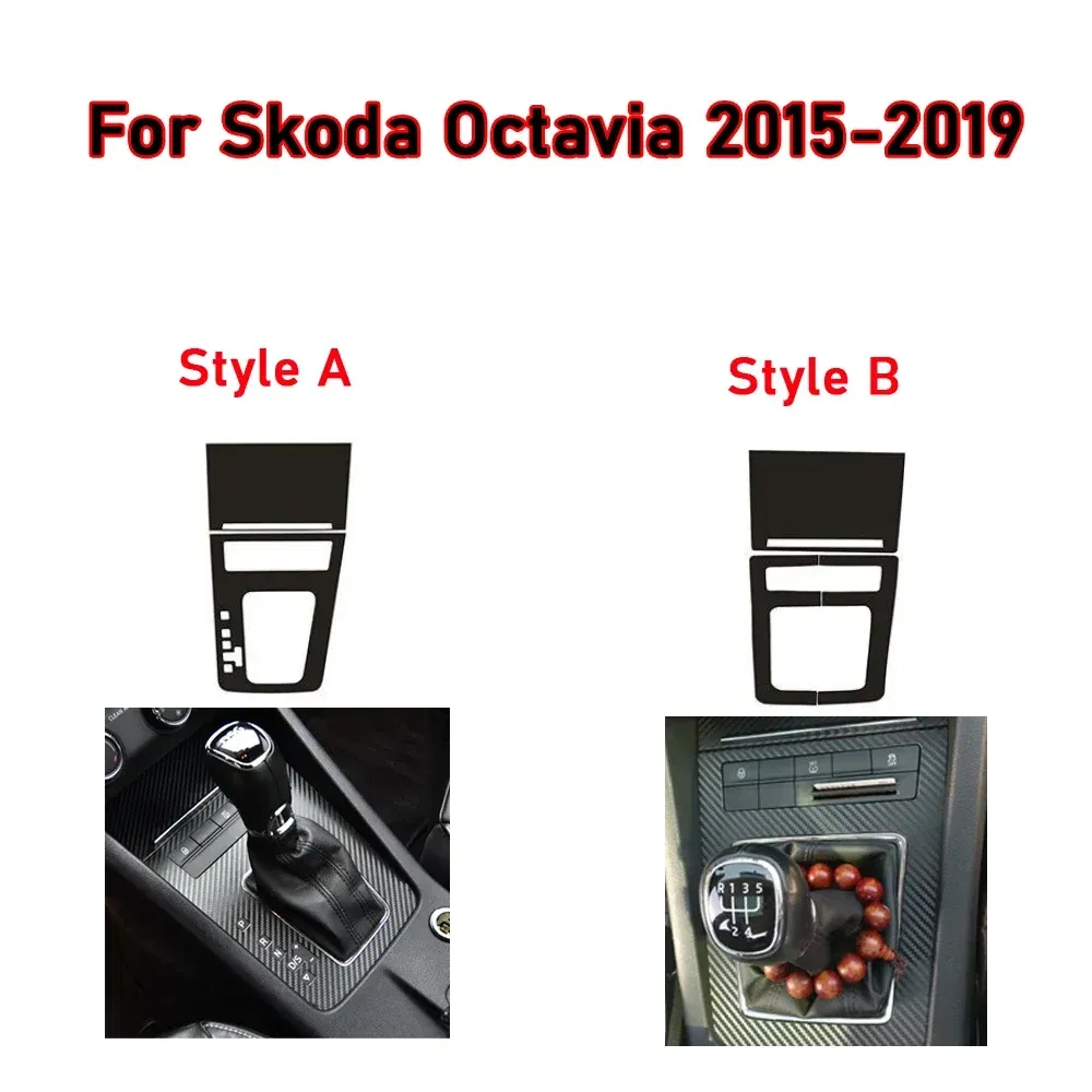 Car Interior Sticker Gear Box Protective Film For Skoda Octavia 2015-2019 Car window Panel Sticker Carbon Fiber Black