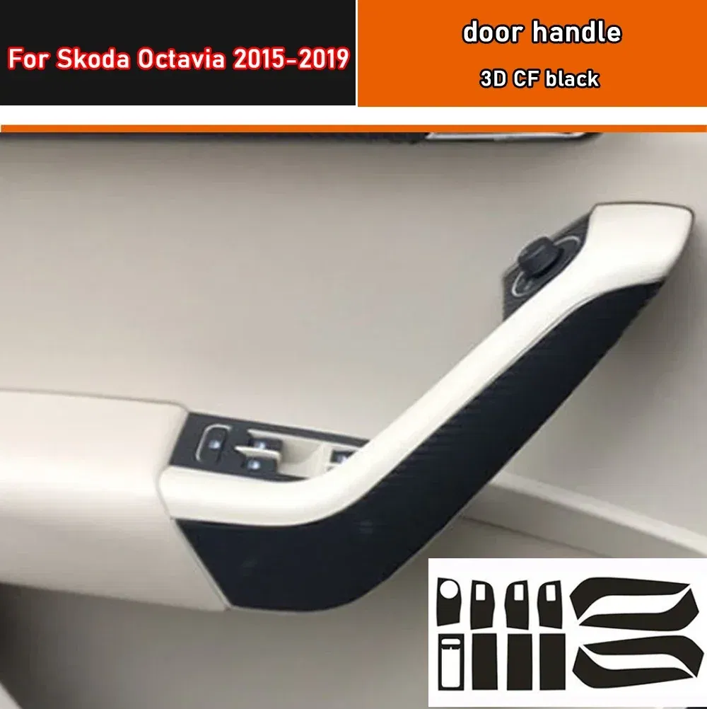 Car Interior Sticker Gear Box Protective Film For Skoda Octavia 2015-2019 Car window Panel Sticker Carbon Fiber Black