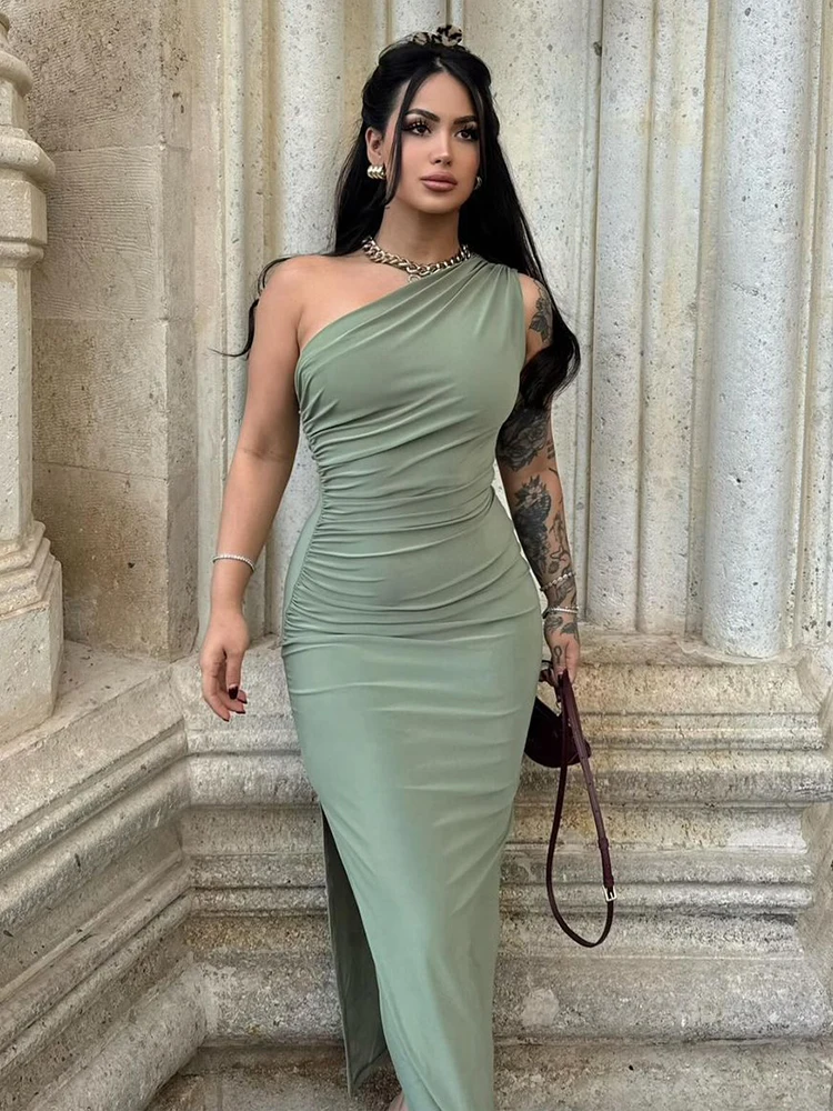 Color: green, Size: M - Summer Black New Dress Women Fashion Sexy Split Sleeveless Backless Slim Maxi Dress Female Casual Club Elegant Lady Party Dress