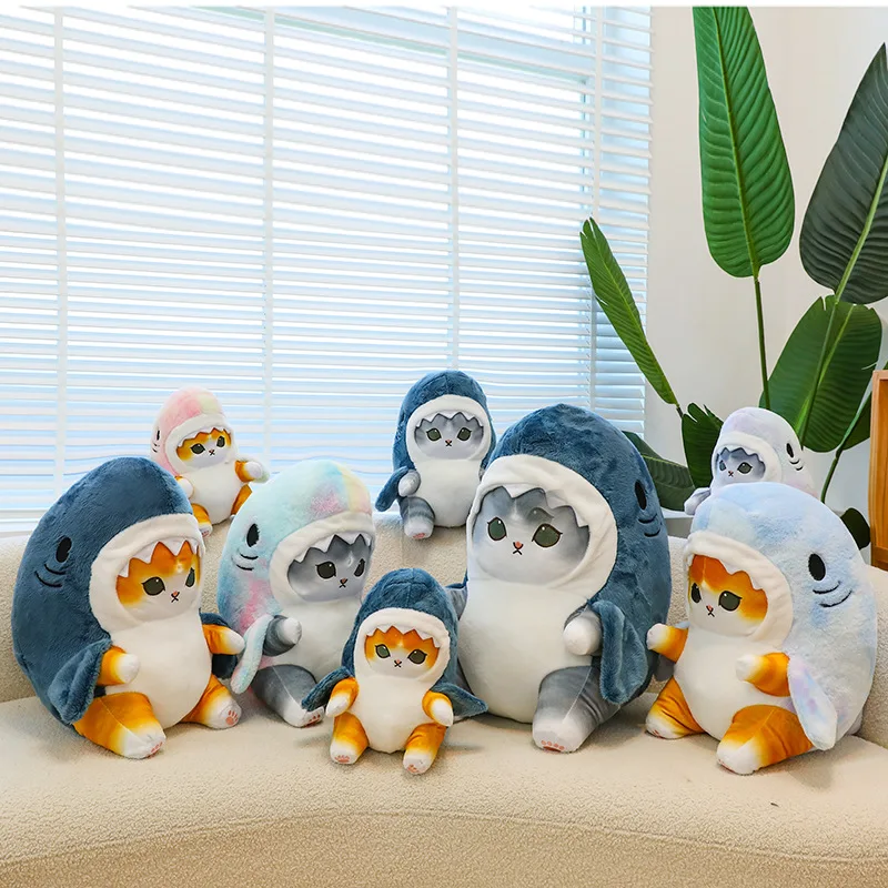 Color: WHITE, Height: 0-10cm - Funny Shark Cat Transformed Cat Doll Plush Toy for Kids, Kawaii Girl Rag Doll, Children's Pillow, Creative Gift, New Product