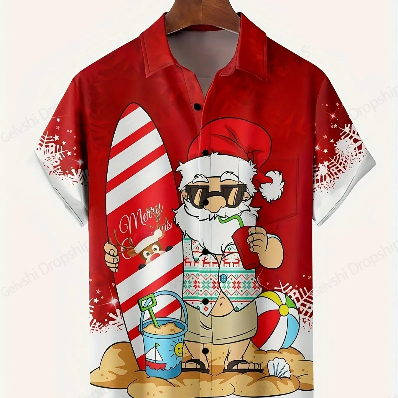 Color: Dark Grey, Size: L - Men's Retro Christmas Hawaiian Shirt Men Women Fashion Cartoon Santa Claus Shirts Short Sleeve Blouse Festive Holiday Top Elk