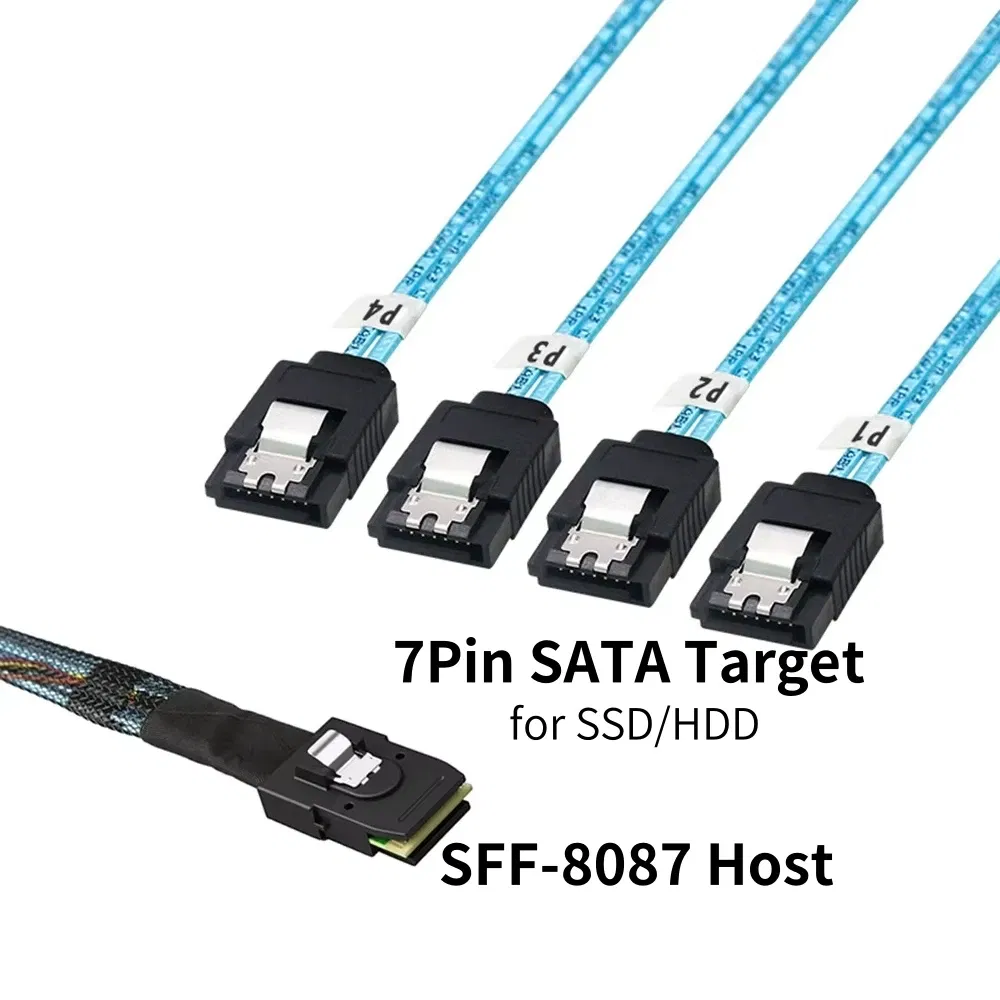Color: WHITE, Cable length: 1m - 0.5M 1M Mini SAS HD SFF-8643 SFF-8087 to SFF-8482 29Pin with 15Pin Power Connector 4xSATA Cable for Hard Drive Controller Server