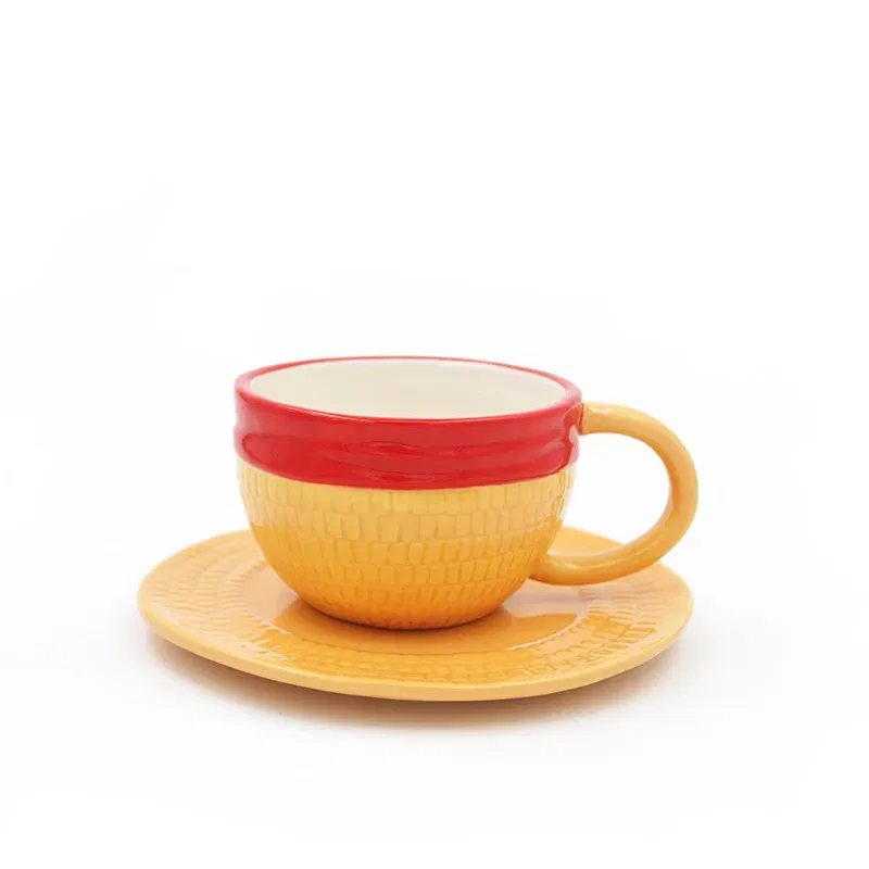 Color: WHITE - One Piece Monkey D. Luffy Ceramic Mug Portgas D Ace Chopper Sabo Office Desktop Cup Anime Figure Upside Down Coffee Cup Gifts