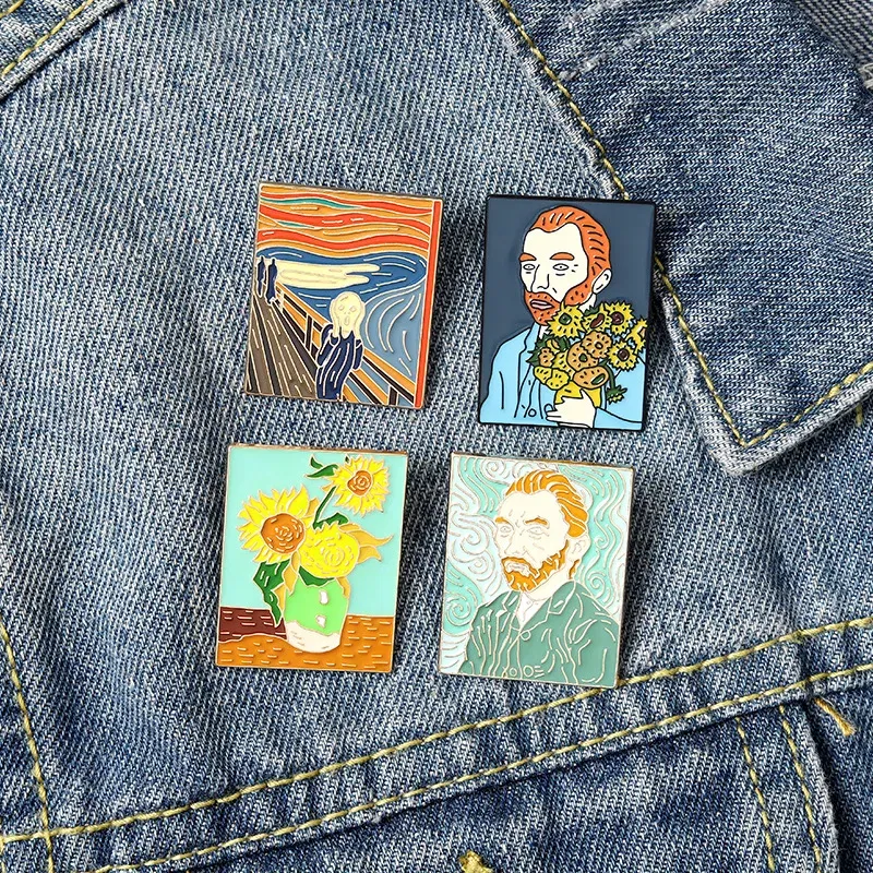 Metal color: Light Yellow Gold Color - Van Gogh Oil Painting Brooch Van Gogh Brooch Galaxy Brooch Star Moon Sunflower Brooch Art Brooch Van Gogh Lapel Pin