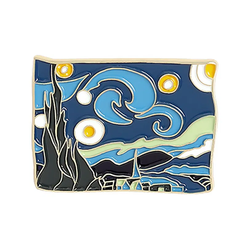 Metal color: Light Yellow Gold Color - Van Gogh Oil Painting Brooch Van Gogh Brooch Galaxy Brooch Star Moon Sunflower Brooch Art Brooch Van Gogh Lapel Pin