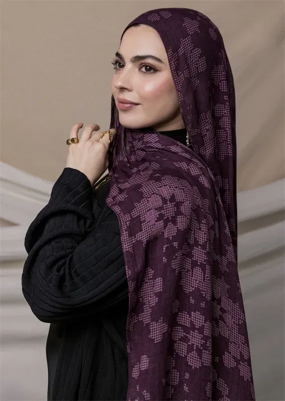 Color: GRAY - 1Pcs Ramadan Hijab Leopard Print Women Bohemian Watercolor Soft Muslim Hijabs Floral Breathable Shawl Wrap Scarf Headscarf Warm