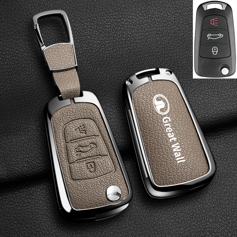 Color Name: PURPLE - Alloy Car Key Case Cover For Great Wall Haval Hover Wingle 5 6 H3 H5 H6 H1 H3 C30 C50 M4 3Buttons Shell Bag Protector Keychain