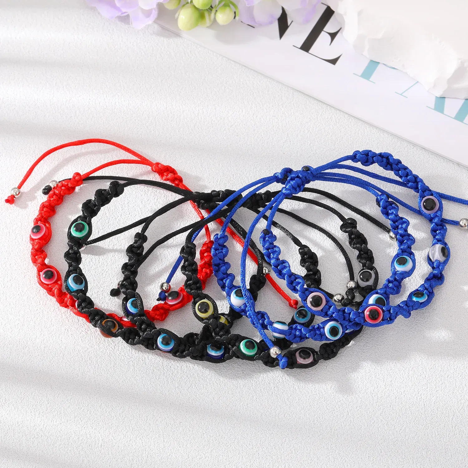 Metal Color: Hot Stamping - Prayer Turkish Hand Palm Evil Eye Braided Bracelet Blue Black Color Nylon Thread Lucky Couple Bracelet&Bangles Jewelry Men Women