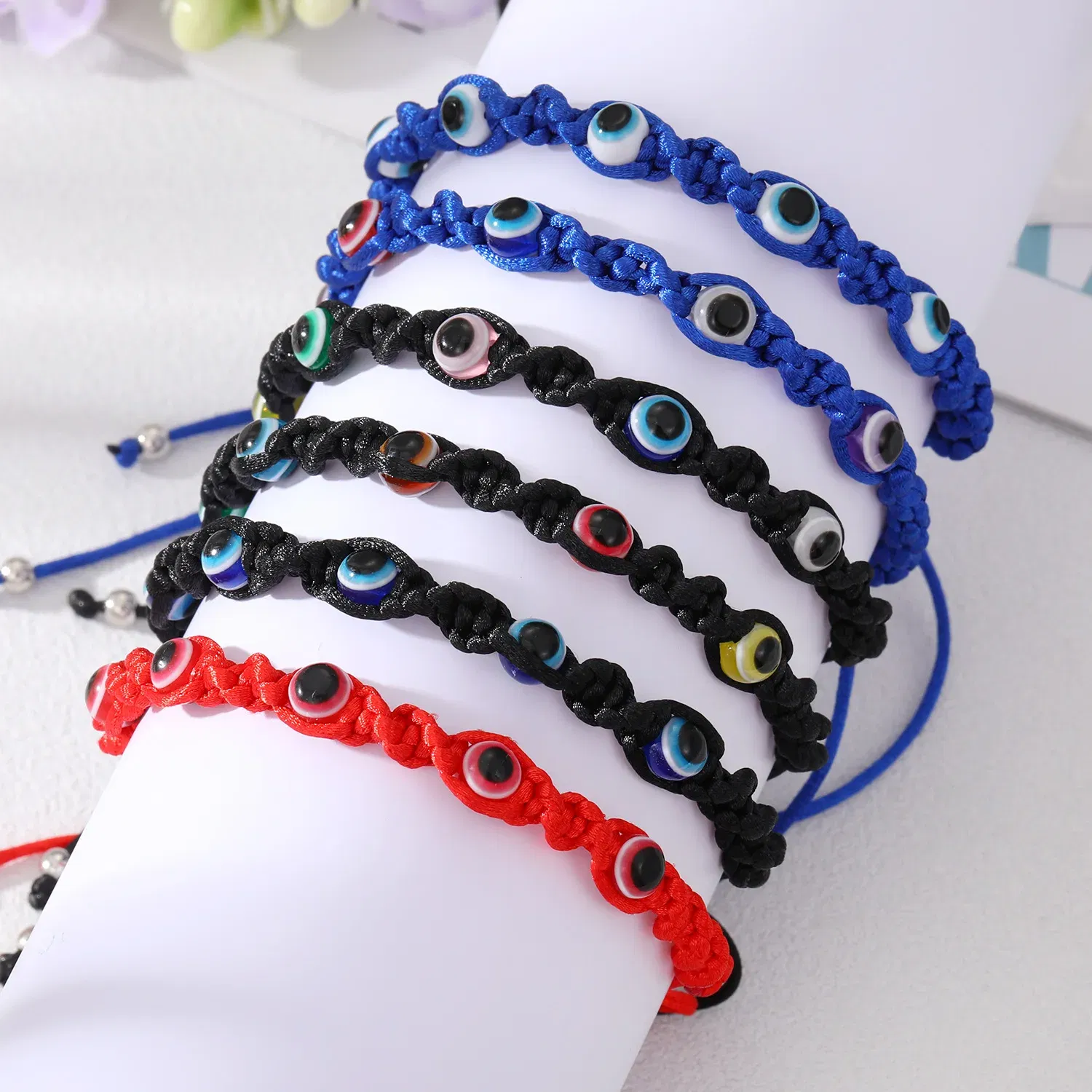 Metal Color: Hot Stamping - Prayer Turkish Hand Palm Evil Eye Braided Bracelet Blue Black Color Nylon Thread Lucky Couple Bracelet&Bangles Jewelry Men Women