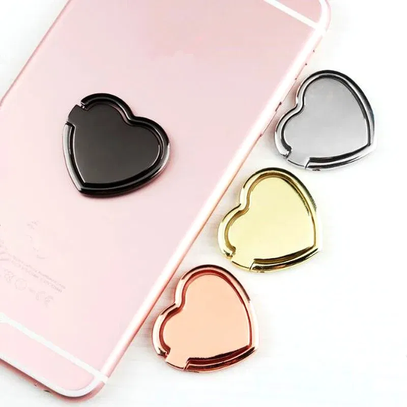 Color: Yellow - 1pcs Metal Heart Mobile Phone Finger Ring Holder Telephone Support Accessories Magnetic Car Bracket Socket Stand mobile phones