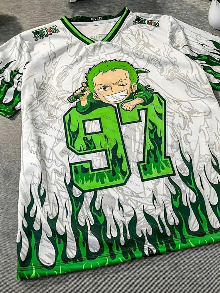 Color: green, Size: 12" - 2025 Japanese Anime Football Jersey One Piece Luffy Men/Women Oversize Summer Quick Dry Sport Breathable Bandai Cosplay Tshirt